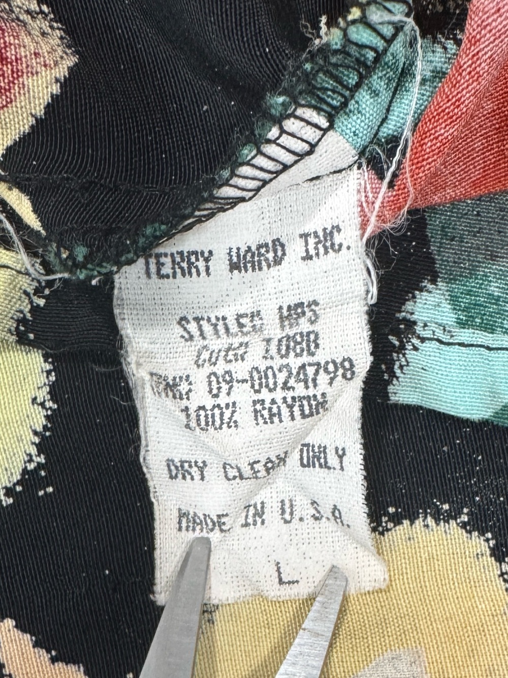 Vintage Terry Ward Black Multicolor Gored Button Front Midi Skirt Size L Retro - Picture 9 of 11
